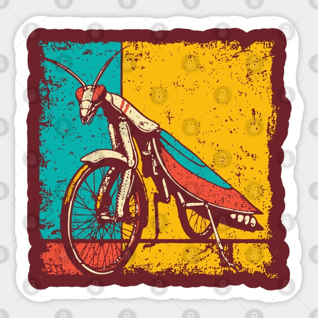 Retro Praying Mantis on Bicycle - Pop Art Cryptid Design Sticker by TuncGK